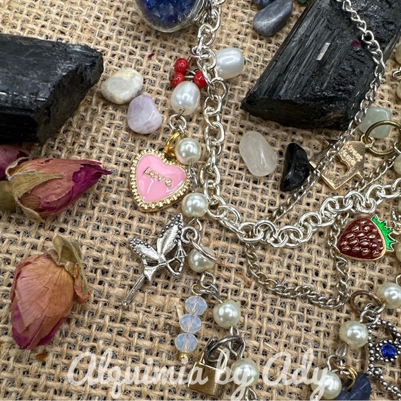 Opals pearls lapis and coral multi charms layered chunky necklace - Picture 8 of 9